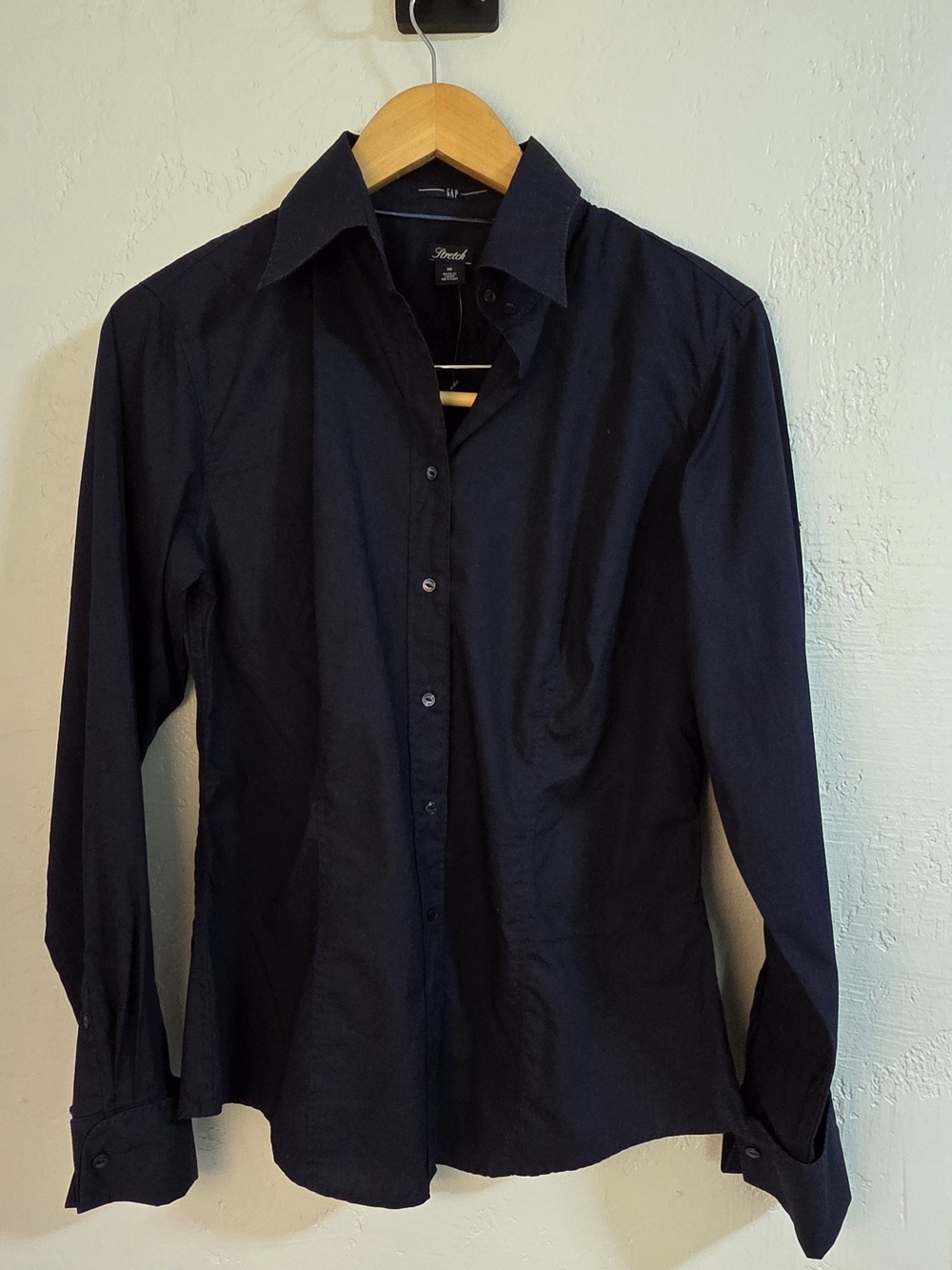 Gap Stretch Navy Button Down Long Sleeve Shirt Size 10 NWOT Office Wear